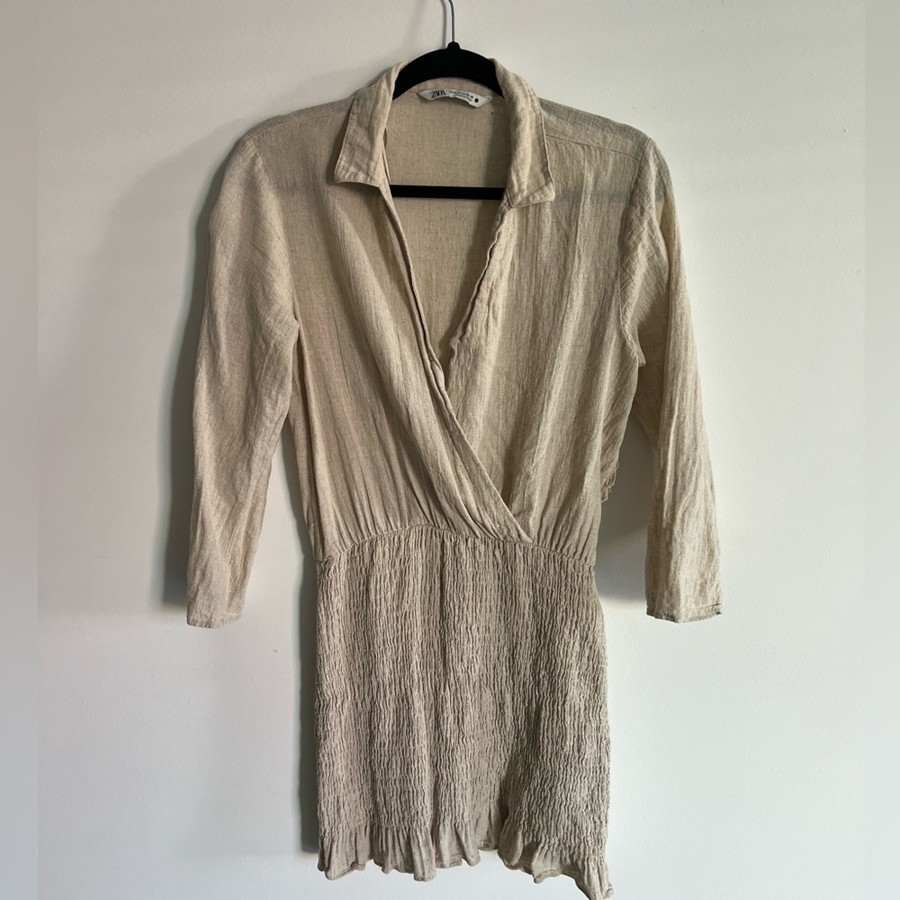Zara Beige Long Sleeve Dress